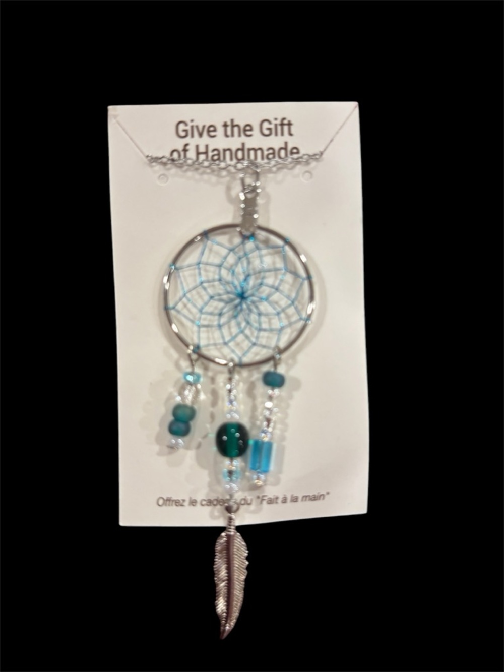 Handmade Dreamcatcher Pendant Necklace in Turquoise and Silver